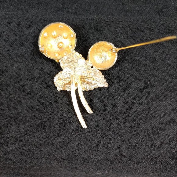 Vintage Leaf Flower Faux Pearl stripe floral Brooch Gold Tone Preppy Elegant - Picture 4 of 7